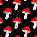 Hand Drawn Amanita Vector Seamless Pattern